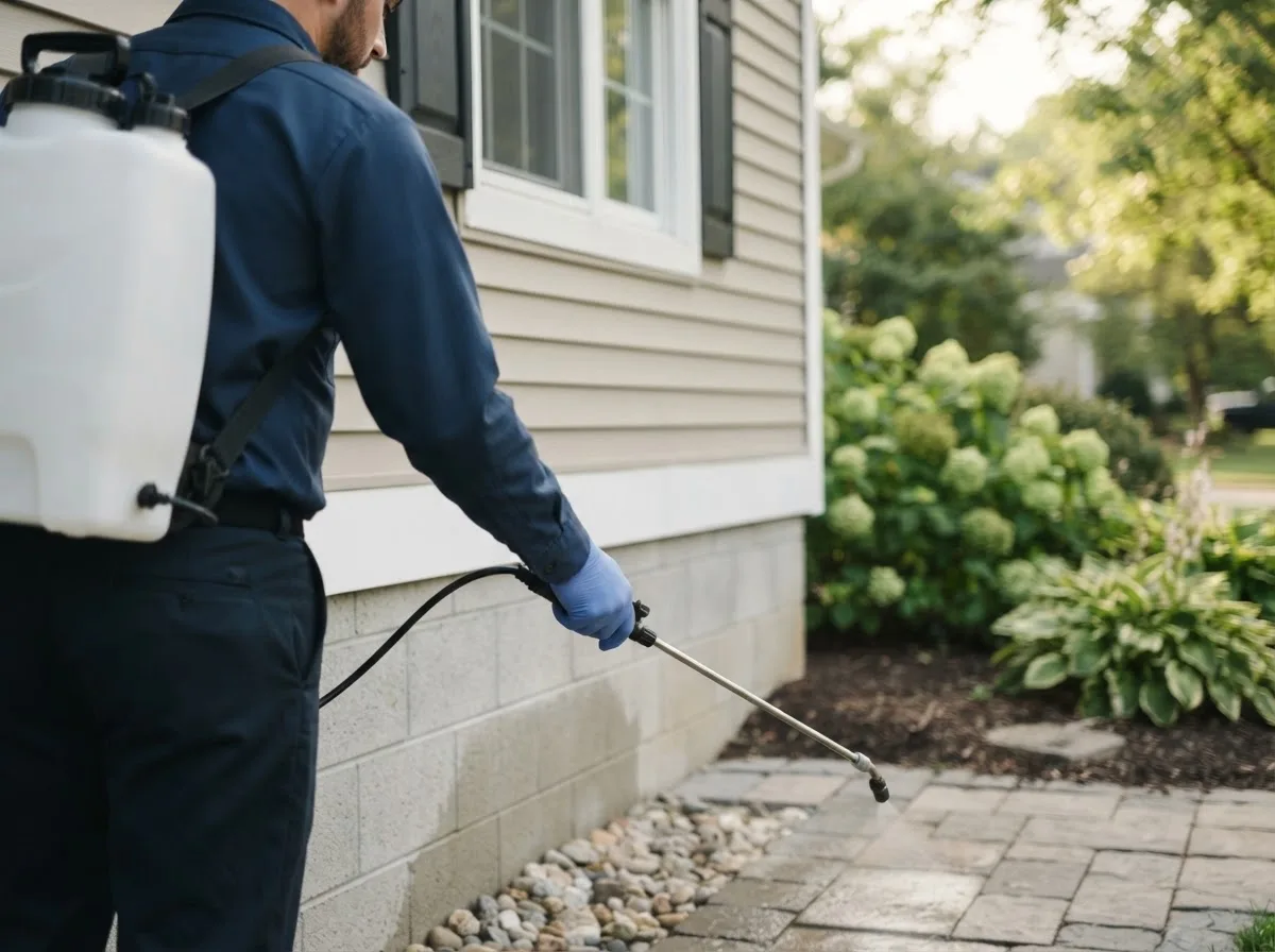 Pest control technician inspecting a home in Lebanon, OR